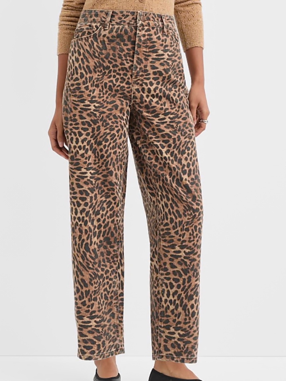 LOFT Animal Print Barrel Jeans Size 0 Mid Rise Brown Leopard Cheetah Utility Y2K